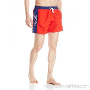 Emporio Armani Men's Color Block Logo Side Stripe Mid Length Swim Shorts Red B01MT7VPFZ